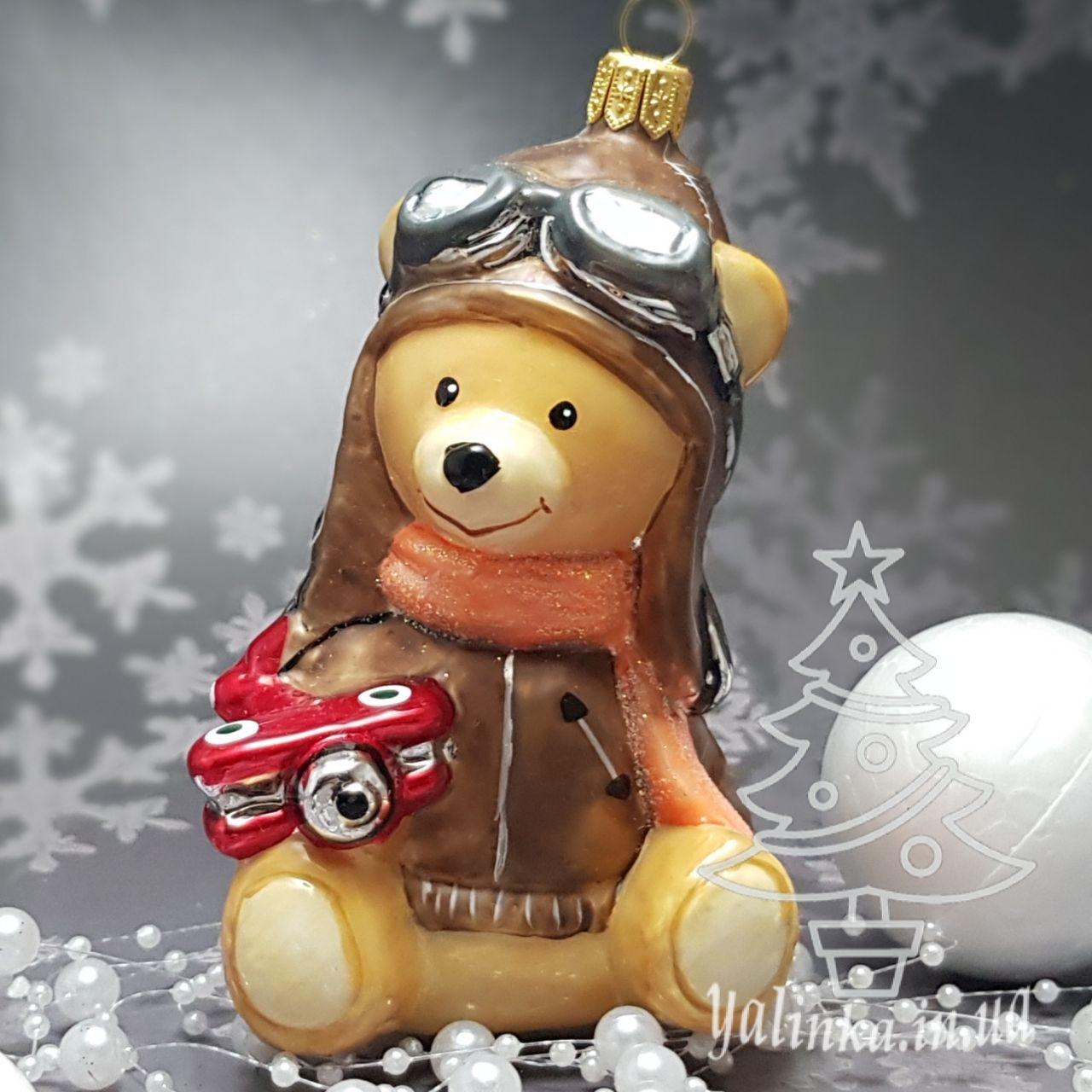 Скляна ялинкова іграшка мишка пилот  Komozja Family Santa Claus