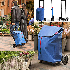 Сумка-візок господарська складана на 40 л Gimi Easy 40 Blue (168431) продуктова сумка на 2 колесах синя