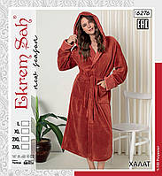Теплый зимний домашний халат с капюшоном на запах, плюшевый женский халат банный, размер XL, 2XL, 3XL,Ekrem
