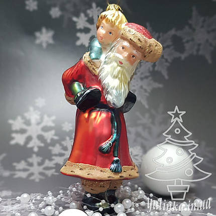 Скляна ялинкова іграшка Санта с мальчиком на плечах Komozja Family Santa Claus, фото 1