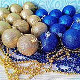Набір новорічних іграшок 24 шт 4см | прикраси ялинкові блакитно жовті | новорічні іграшки, фото 3