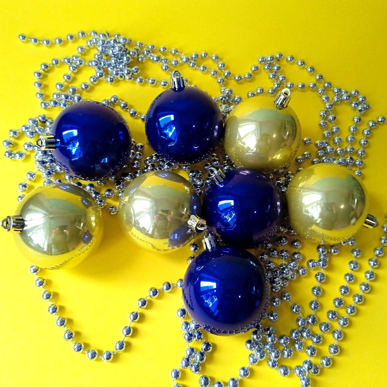 Набір новорічних іграшок 8 шт 7 см | прикраси ялинкові українські патріотичні | новорічні іграшки жовто блакит, фото 1