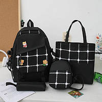 Женский рюкзак комплектом пенал сумка брелок значки детский набор черный