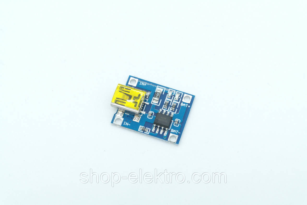 Електронний модуль TP4056 зарядки літієвих акумуляторів, MINI USB DC 5 В, без захисту, фото 1