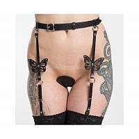 Гартери на стегна з метеликами ручної роботи з натуральної шкіри чорного кольору Scappa Кайф