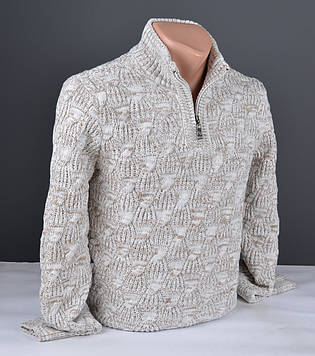 Чоловічий теплий светр із коміром на блискавці великого розміру бежевий Туреччина 7173 Б