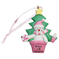 Новогодняя елочная игрушка - фигурка Снеговик с елкой, 8 см, разноцветный, полистоун (000647-1)