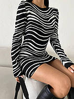 Женское мини-платье "зебра" с длинным рукавом, черно-белое