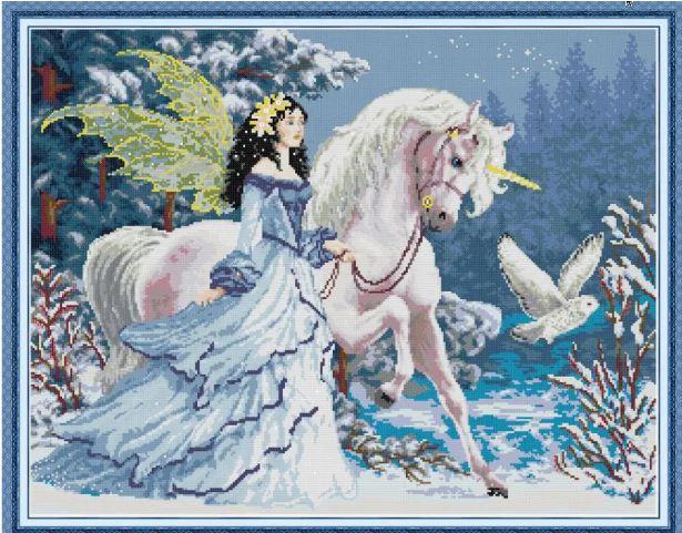 Набір для вишивання за нанесеною на канву схемою "Elves Riding Unicorns".AIDA 14CT printed, 62*51 см БIСЕР
