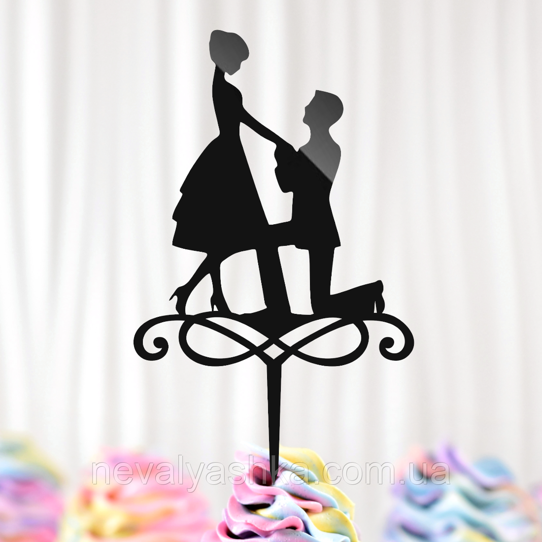 Пластиковий Топпер "Силует Пара Пропозиція" 17х11cм Чорний Топпер з Акрилу для Торта, Фігурка Полістирол, фото 1