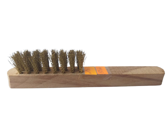 Щітка для змітання 3-х рядна на дерев'яній ручці, латунна, м'яка h-16мм