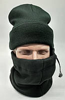 Набір "ТЕПЛО", шарф "БАФ", шапка акрилова, рукавички фліс (чорний колір, охорона, Україна)