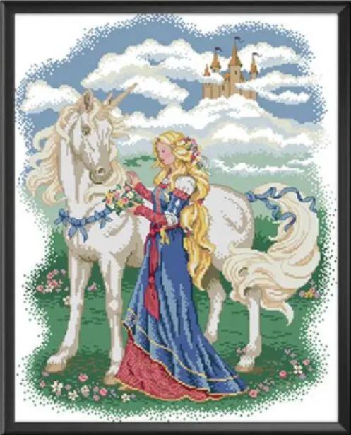 Набір для вишивання за нанесеною на канву схемою "White horse and princess".AIDA 14CT printed , 42*50 см