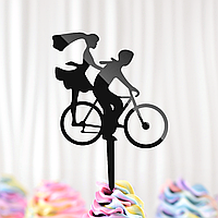 Пластиковый Топпер "Силуэт Пара Велосипед" 14х10см Черный Топер из Акрила для Торта, Фигурка из Полистирола