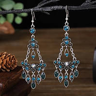 Винтажные серьги - подвески в этническом стиле с голубыми камнями