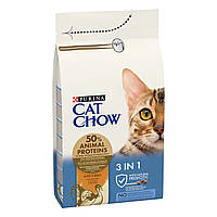 Сухой корм Пурина Cat Chow Feline 3 in 1 для кошек с формулой тройного действия, курица 1.5КГ