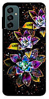 Чехол с принтом для Samsung Galaxy M13 4G / для самсунг галакси М13 Flowers on black