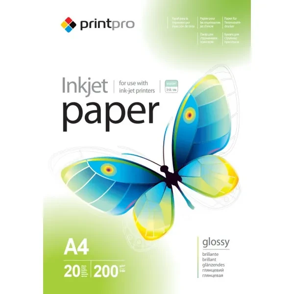 Фотопапір PrintPro PGE200020A4 глянцевий, A4, 200 г/м2, 20 арк