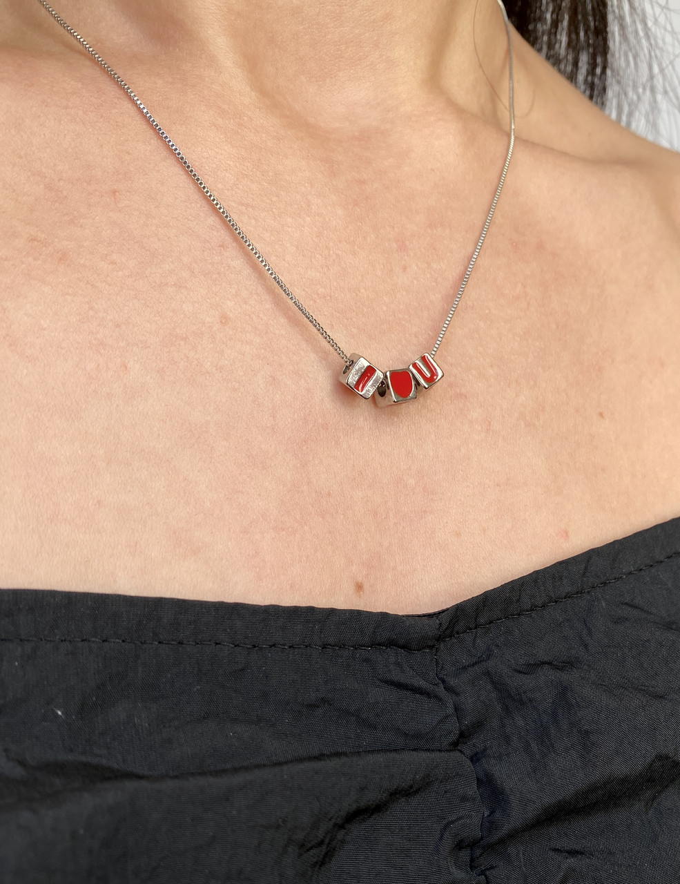 Підвіска з кубиками I Love You, ланцюжок для коханної людини, срібне покриття 925 проби, довжина 41+5.5 см