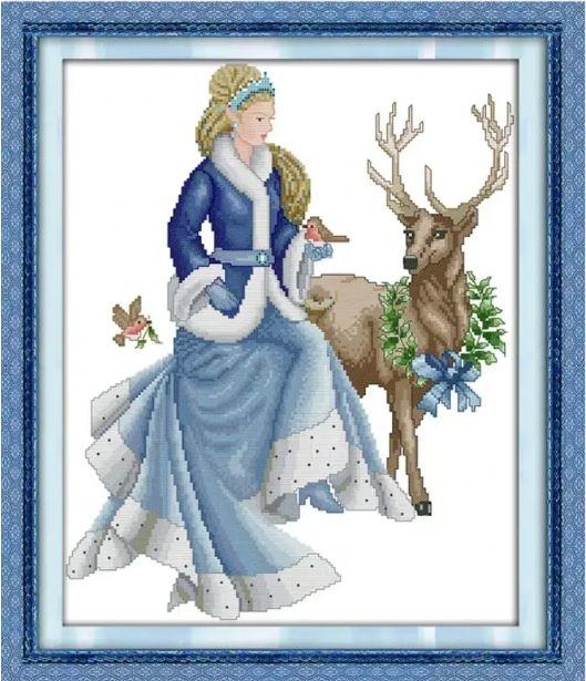 Набір для вишивання за нанесеною на канву схемою "The winter fairy tales". AIDA 14CT printed 38*46 см. БIСЕР