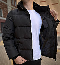 Чоловіча зимова куртка на пуху чорна з Гербом/пуховик чорного кольору/курточка тепла на чоловіка, фото 3