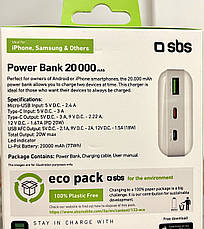 Зовнішній акумулятор SBS Powerbank 20000 mAh White (TTBB20000PD20W), фото 3