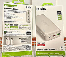 Зовнішній акумулятор SBS Powerbank 20000 mAh White (TTBB20000PD20W), фото 2