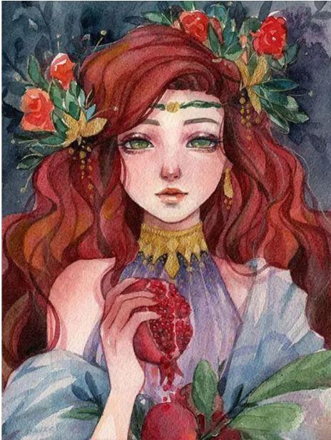 Набір для вишивання за нанесеною на канву схемою "Girl with a pomegranate". AIDA 11CT printed, 30*40 см
