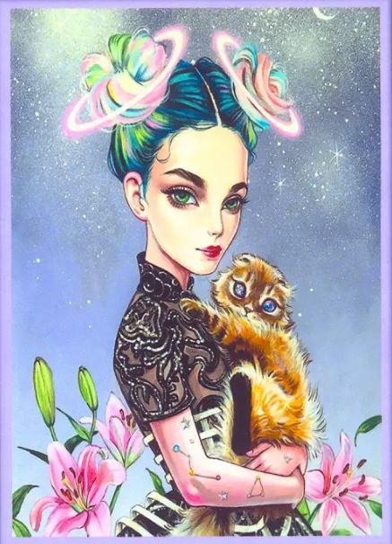 Набір для вишивання за нанесеною на канву схемою "Girl with a cat".  AIDA 11CT printed, 30*40 см