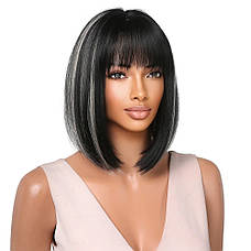 Перука чорна з меліруванням Leora, термоволокно DC2091-1, фото 5