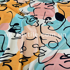 Велюр спорт на хутрі друкований принт Абстракція обличчя