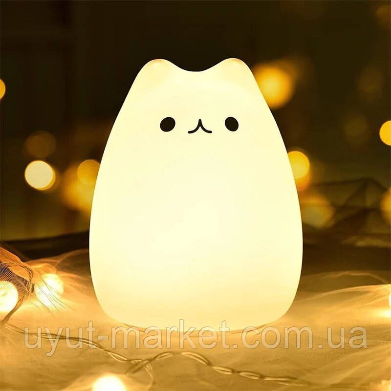 Силіконовий дитячий нічник Котик LED Sleep Lamp 2 режими 7 кольорів, фото 1