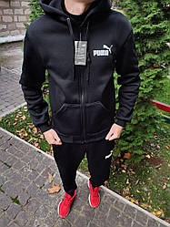 Зимовий чоловічий спортивний костюм Puma чорний (зіпер)