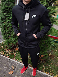 Зимовий чоловічий спортивний костюм Nike чорний (зіпер)