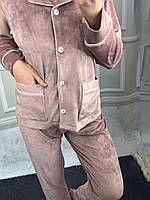 Женский велюровый костюм рубашка на пуговицах с карманами и штаны размер XS-XXl XL, Розовый