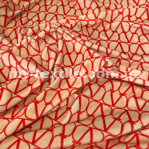 Велюр спорт на хутрі друкований принт Валентино червоний на бежевому