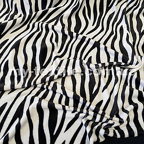 Велюр спорт на хутрі друкований принт Зебра чорна на білому