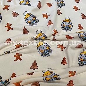 Велюр спорт на хутрі друкований принт Новорічний на молочному