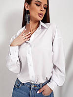 Жіноча біла класична сорочка з довгим рукавом і високими розрізами збоку (р.42-48). Арт-3254/26