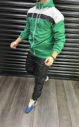 Чоловічий спортивний костюм Lacoste чорний/зелений (вітровка + штани)