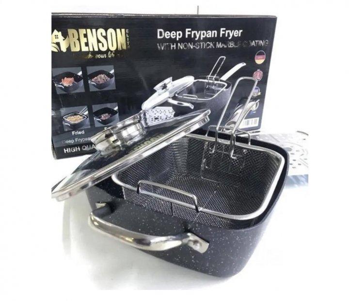 Сковорода фритюрниця з кришкою Benson BN-355 з антипригарним покриттям 24 см