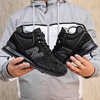Мужские зимние кроссовки New Balance 574 Winter (чёрные) повседневные кроссы на меху 2107