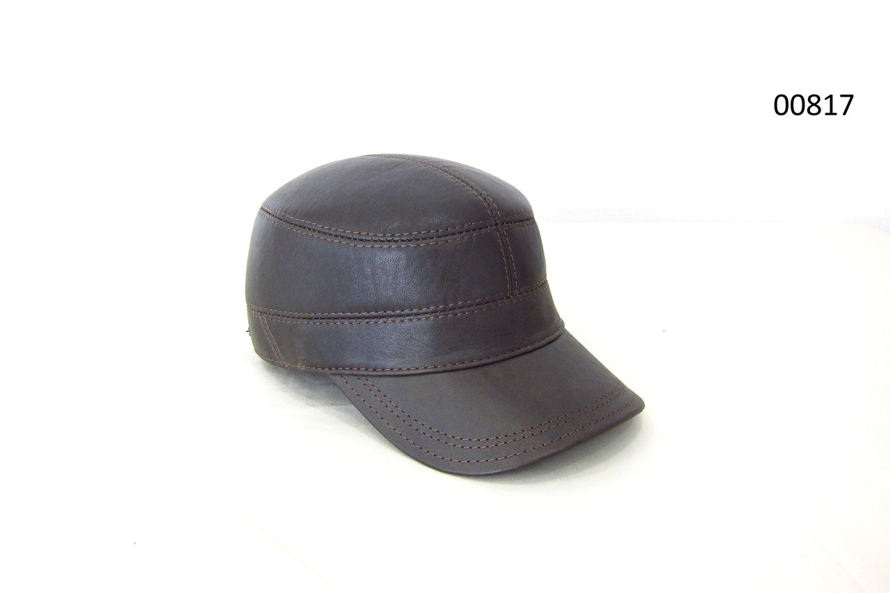 Чоловіча кепка немка з натуральної шкіри коричньова DAVANI 00817, фото 1