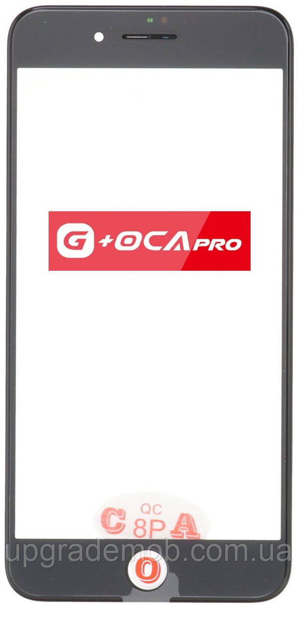 Скло дисплея iPhone 8 Plus чорне з рамкою з OCA-плівкою із сіткою слуховий динамік speakerа оригінал G+OCA PRo, фото 1