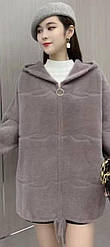 Жіноча куртка альпака «Хвиля» на блискавці з капюшоном