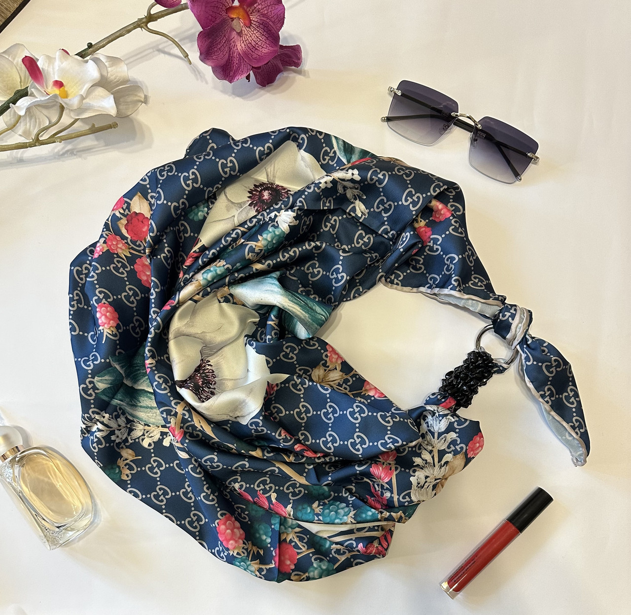 Шовкова хустка "Нічний Париж" My Scarf, шийна хустка, подарунок жінці,