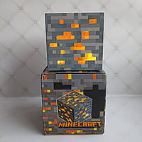 Ночник Майнкрафт USB Куб блок LED My World Minecraft 7,5 см аккумуляторный ЖЕЛТЫЙ