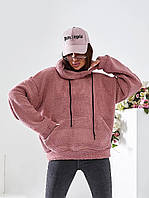 Стильне модне жіноче худі з хутра Тедді (р.42-48). Арт-3259/26 пудра