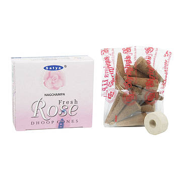 АРОМА КОНУСИ ФРЕШ РОУЗ ДХУП (12ШТ) САТЬЯ, FRESH ROSE DHOOP CONES (12PIS) SATYA