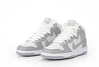 Жіночі кросівки Nike SB Dunk High Grey White Winter Fur (сірі) зимові високі кроси на хутрі Y14485